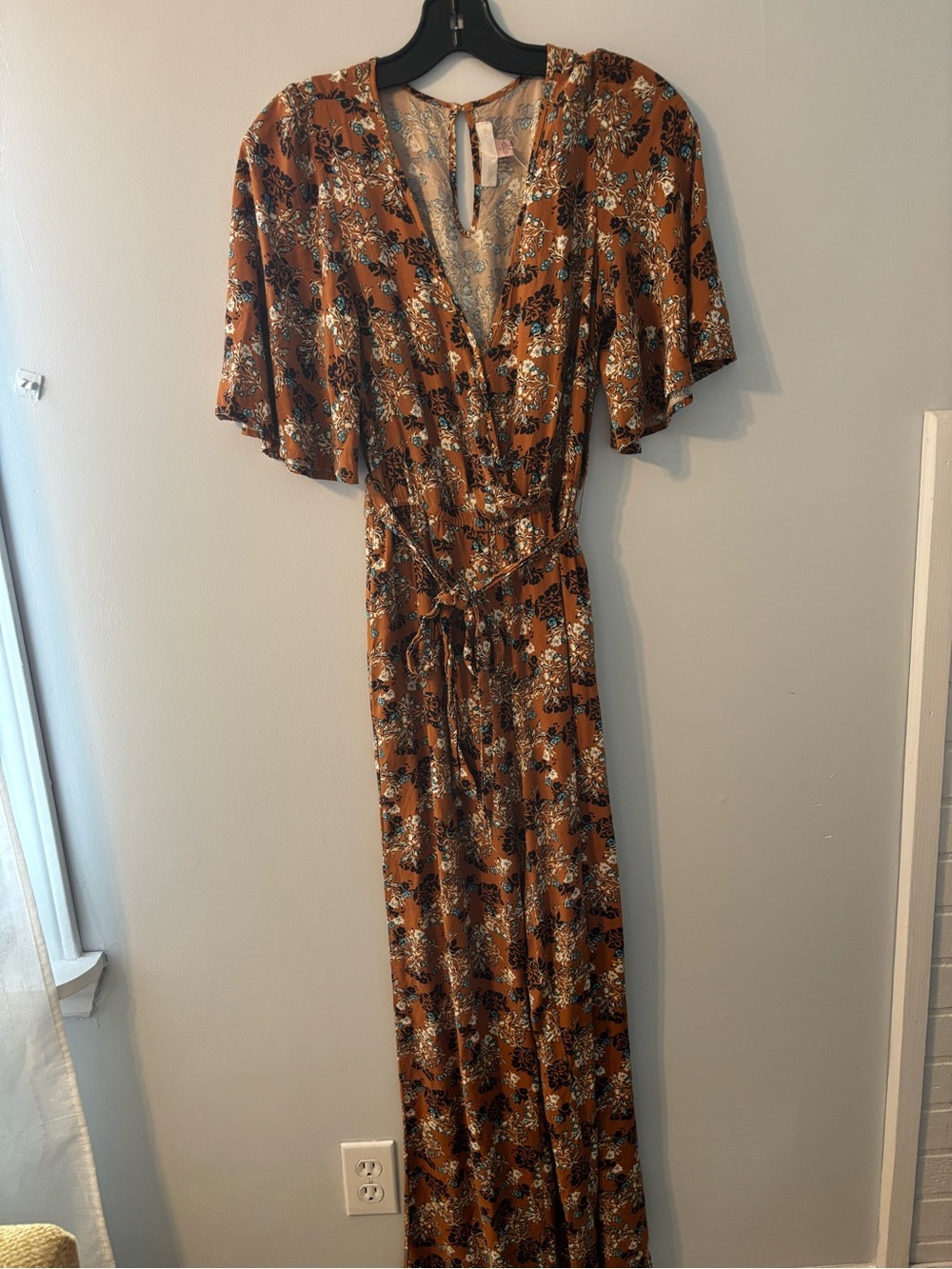 Band of Gypsies Rust Floral Wrap pant romper